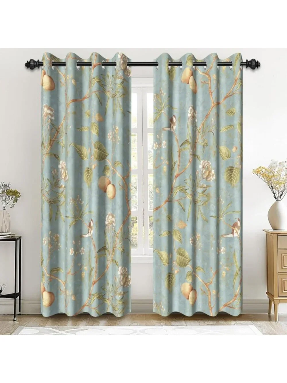 Vintage Floral Blackout Curtains 42x84 Inch, Grommet Drapes for Bedroom & Living